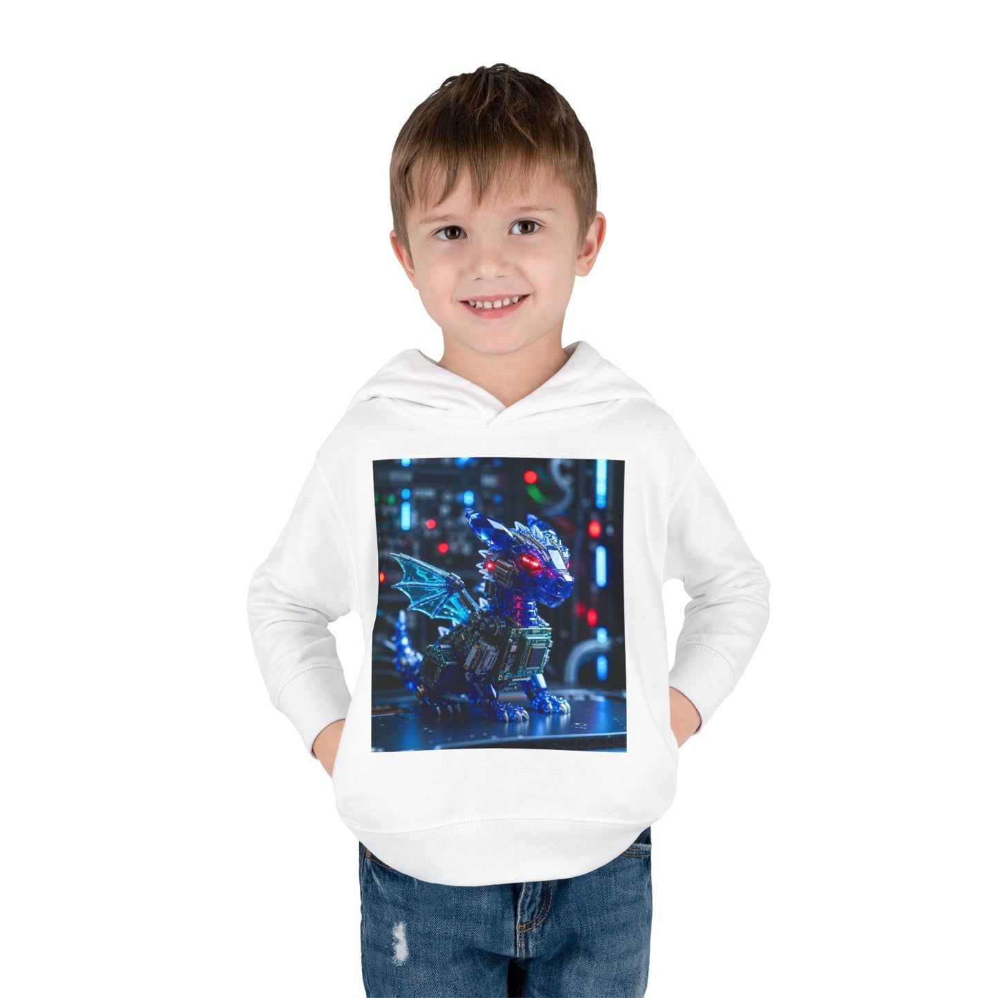 Toddler Hoodie — Neon Robot Dragon Pullover for Kids