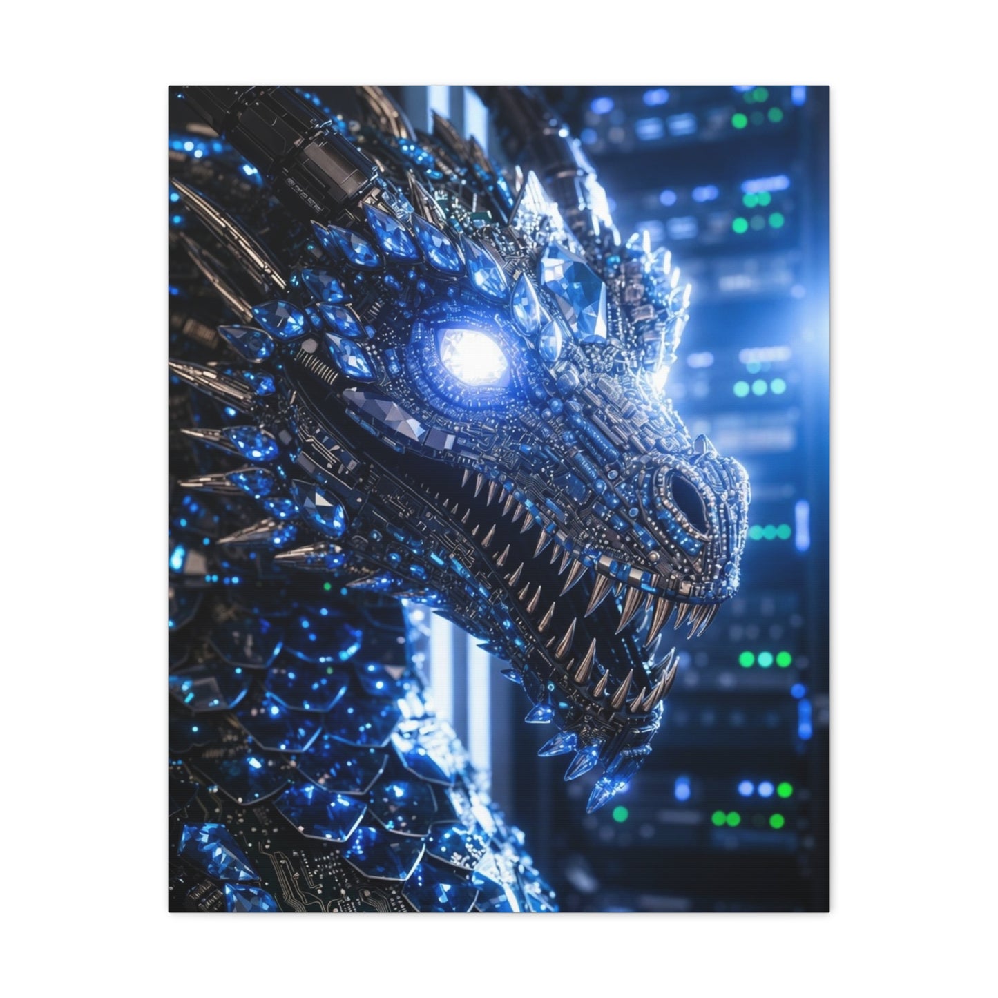 Cyber Dragon Canvas Print — Futuristic Metallic Dragon Wall Art
