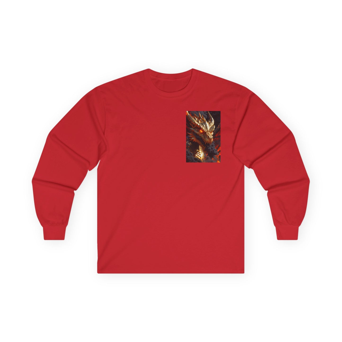 Dragon Flame Chest Graphic Long Sleeve Tee — Fiery Fantasy Shirt