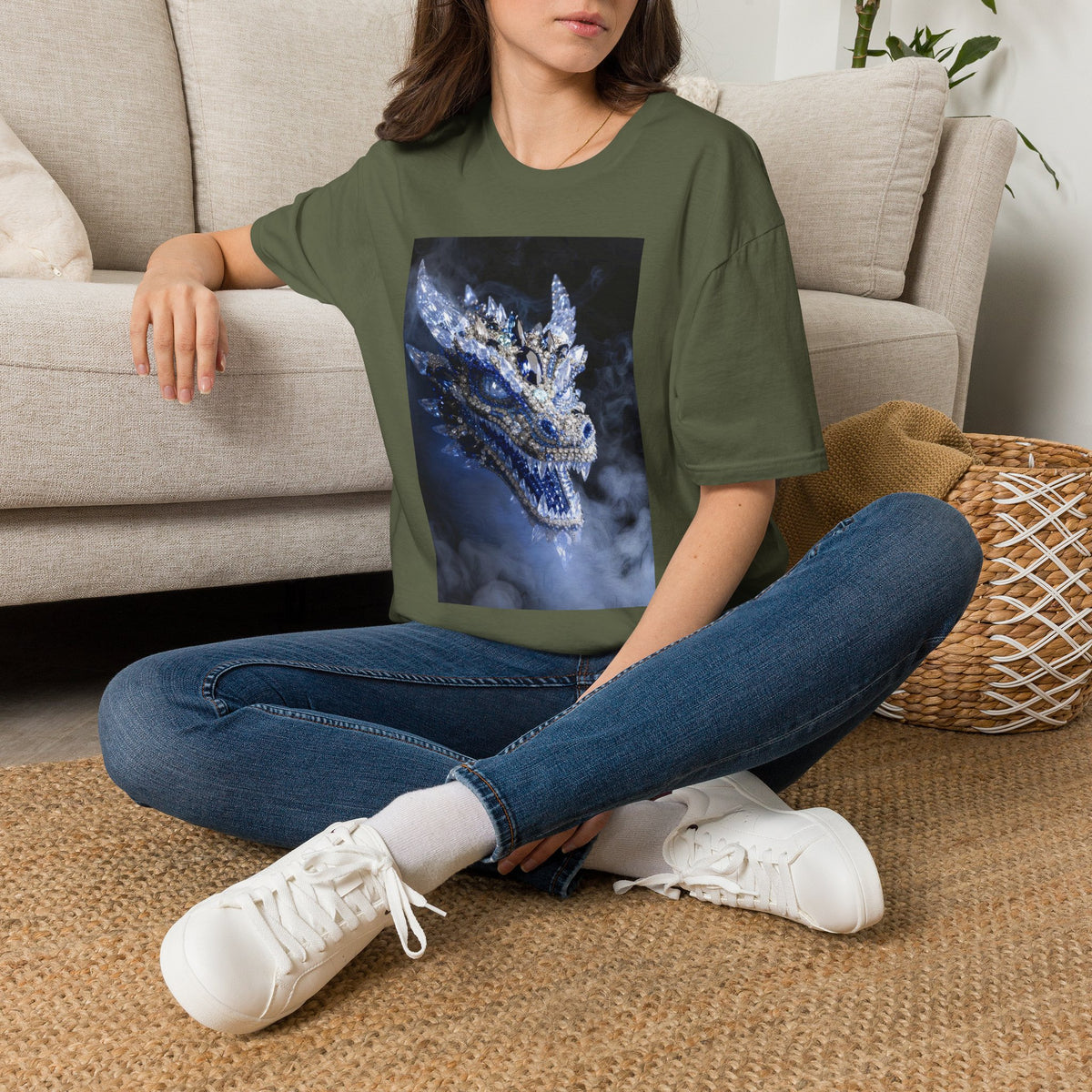 A Crystal Dragon Portrait T-Shirt — Mystical Blue Dragon Art Tee