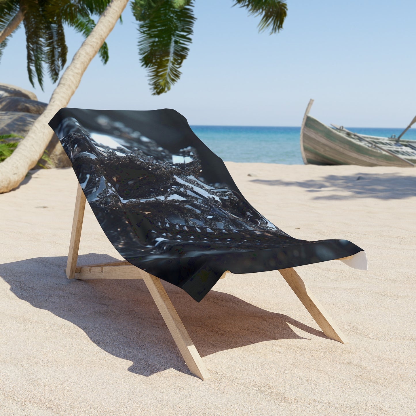 Black Metallic Abstract Beach Towel — Sleek Shimmer Texture