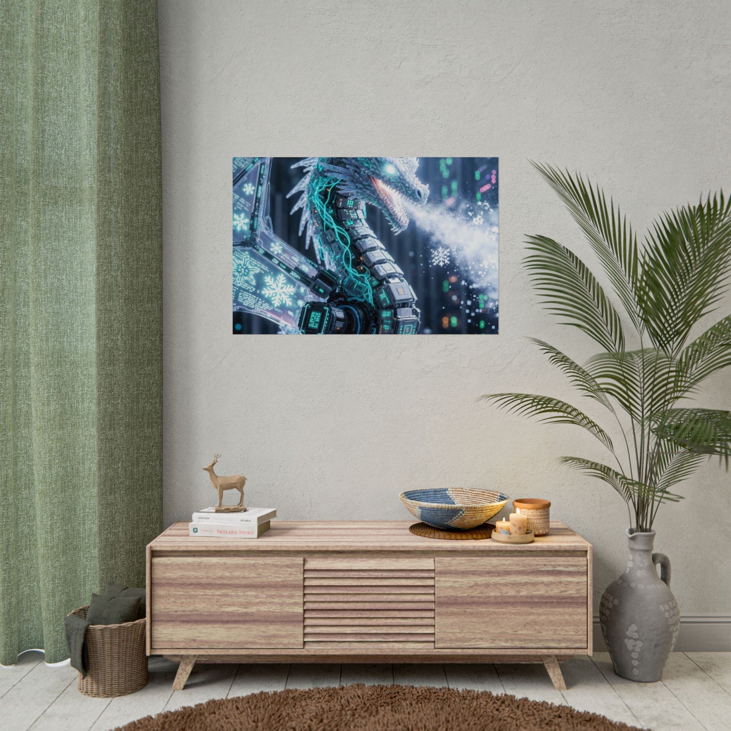 Rolled Poster — Cyber Ice Dragon Fantasy Art Print
