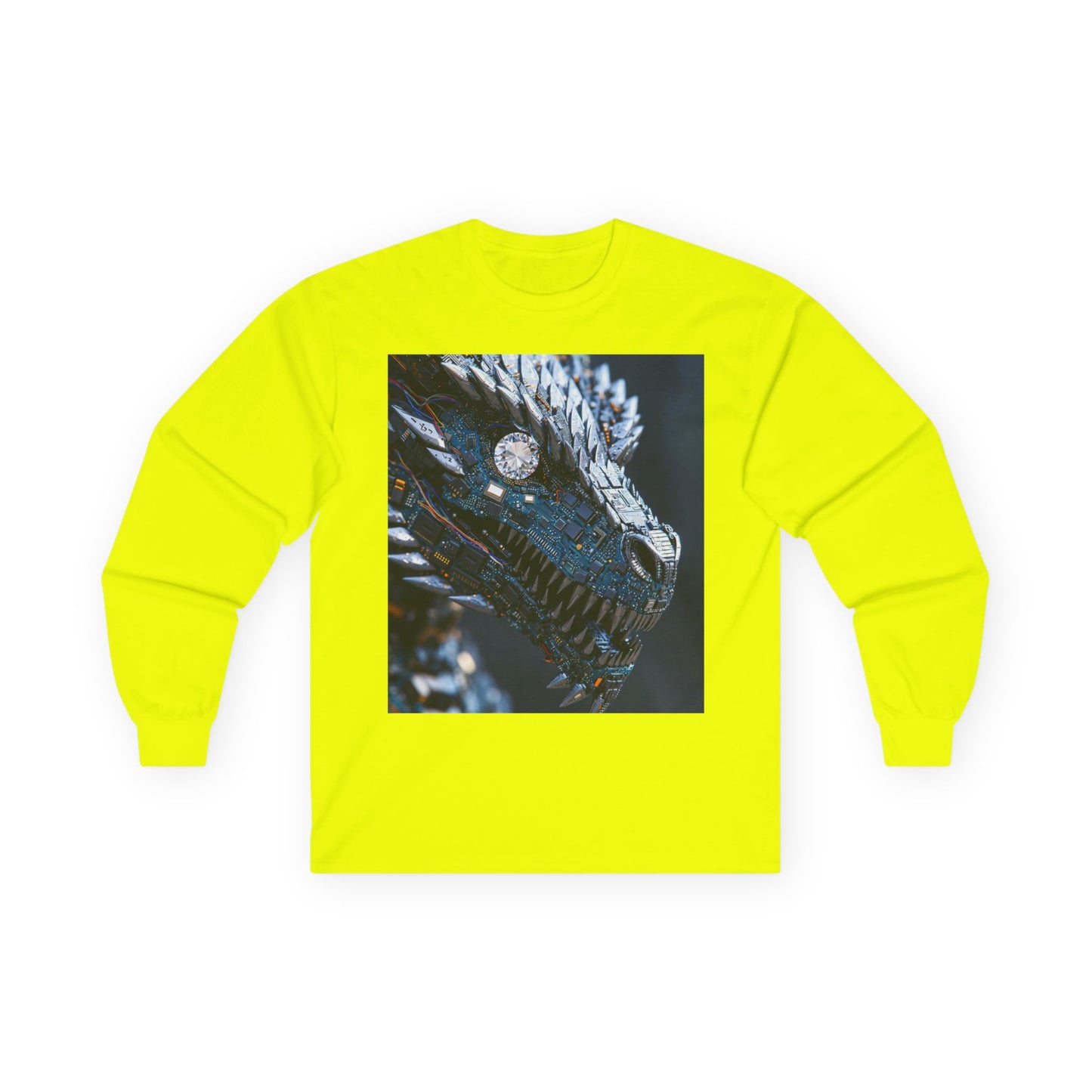 Dragon Head Graphic Long Sleeve Tee — Metallic Fantasy Artwork