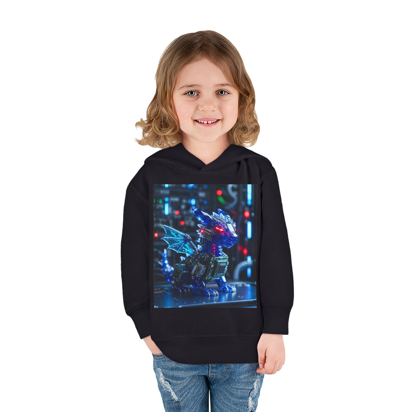 Toddler Hoodie — Neon Robot Dragon Pullover for Kids