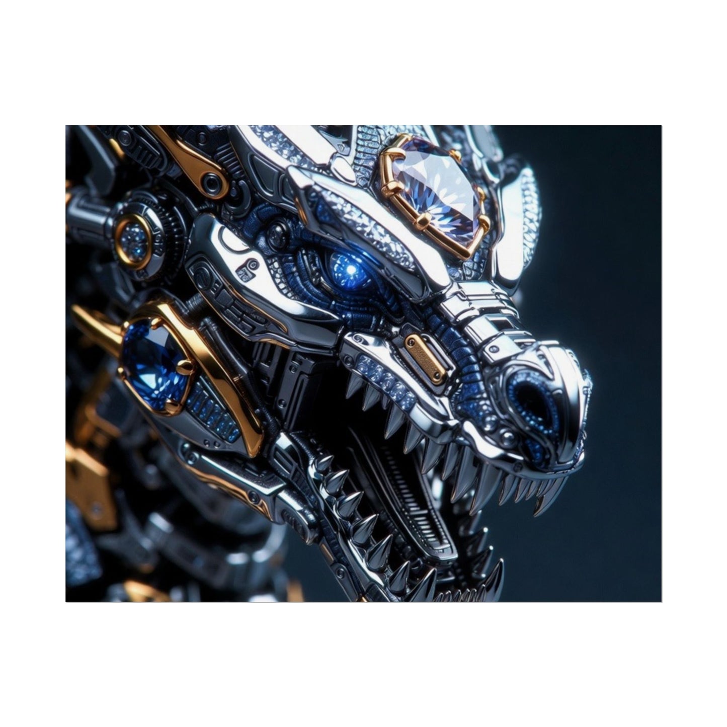 Mechanical Dragon Poster — Futuristic Gold & Blue Sci‑Fi Wall Art