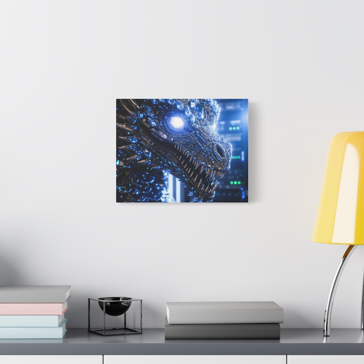 Cyber Dragon Canvas Print — Futuristic Metallic Dragon Wall Art