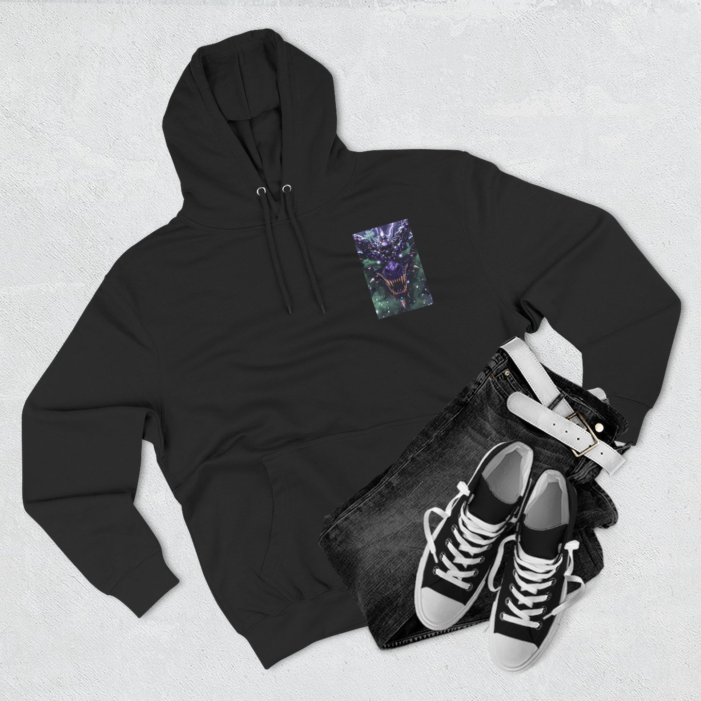 A Mystic Cosmic 🐉 Hoodie — Astral Galaxy Cat Chest Print Fleece Hoodie