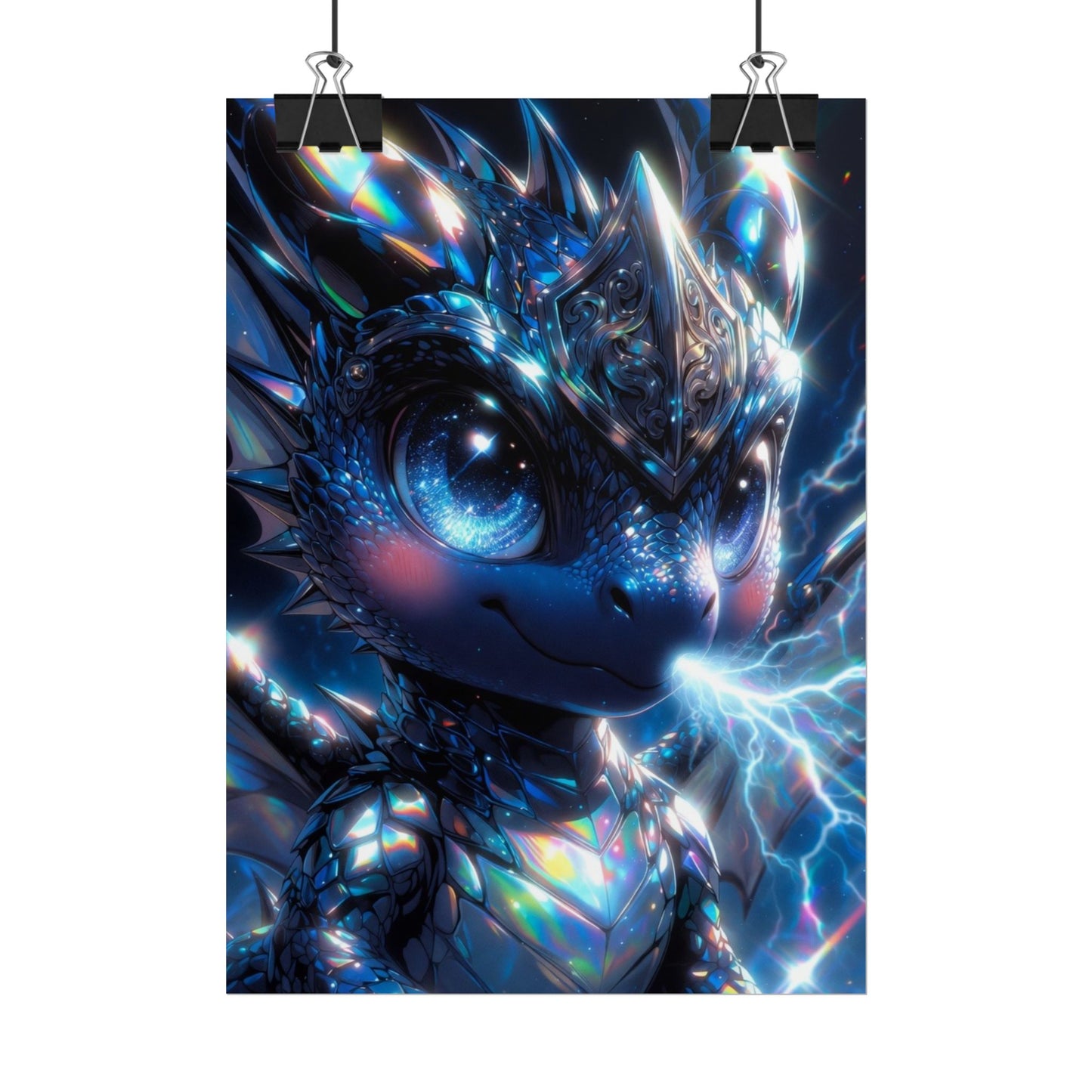 Shiny Blue Dragon Rolled Poster — Cute Electric Fantasy Wall Art