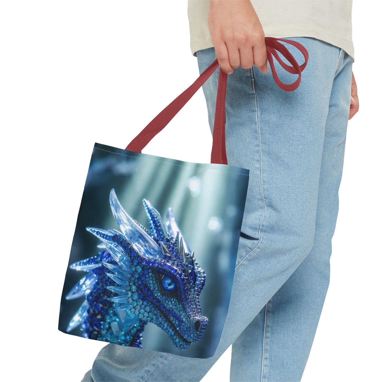 Blue Crystal Dragon Tote Bag — Fantasy Art All-Over Print