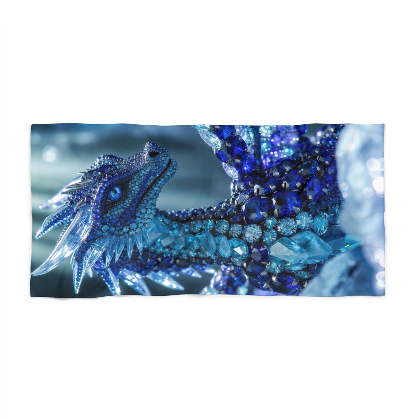 Blue Crystal Dragon Beach Towel — Mythical Sea Dragon Design