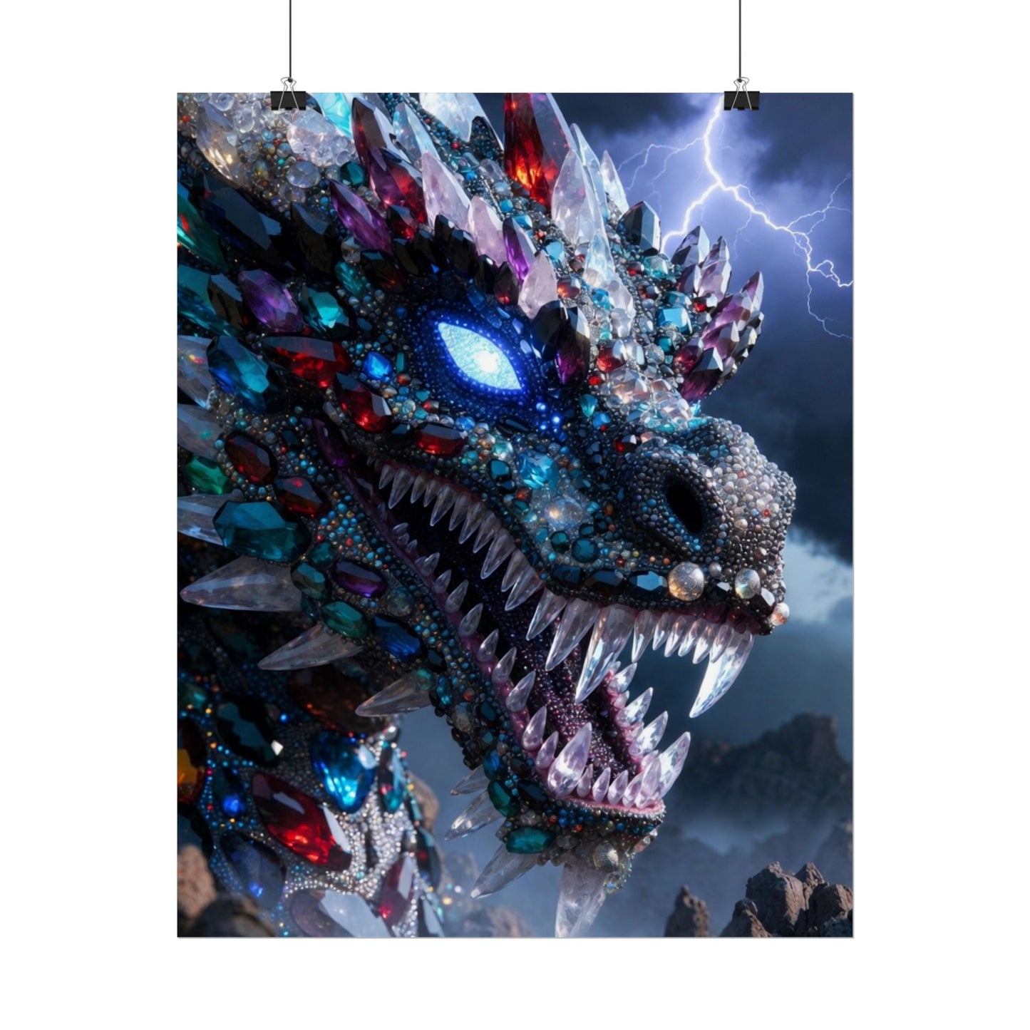 Dragon Crystal Poster — Fantasy Gem-Encrusted Dragon Wall Art (Rolled Poster)