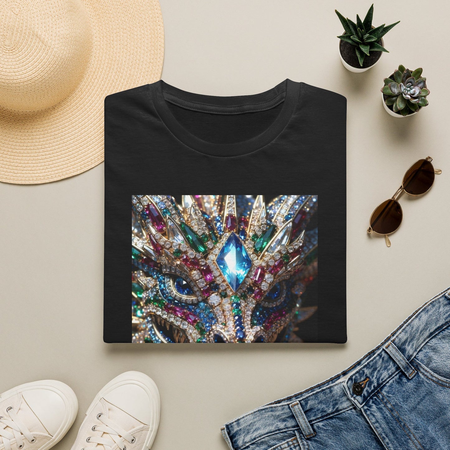 # 1 Dragon selling Gemstone Mask T-Shirt — Jewel-Encrusted Festival Tee
