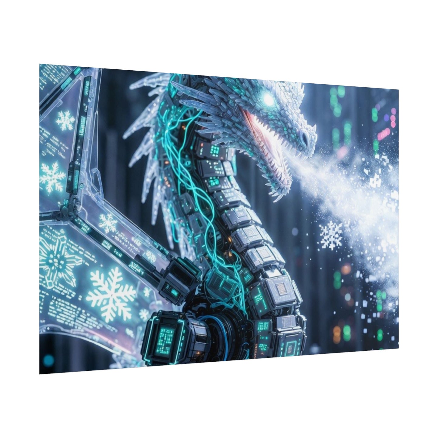 Rolled Poster — Cyber Ice Dragon Fantasy Art Print