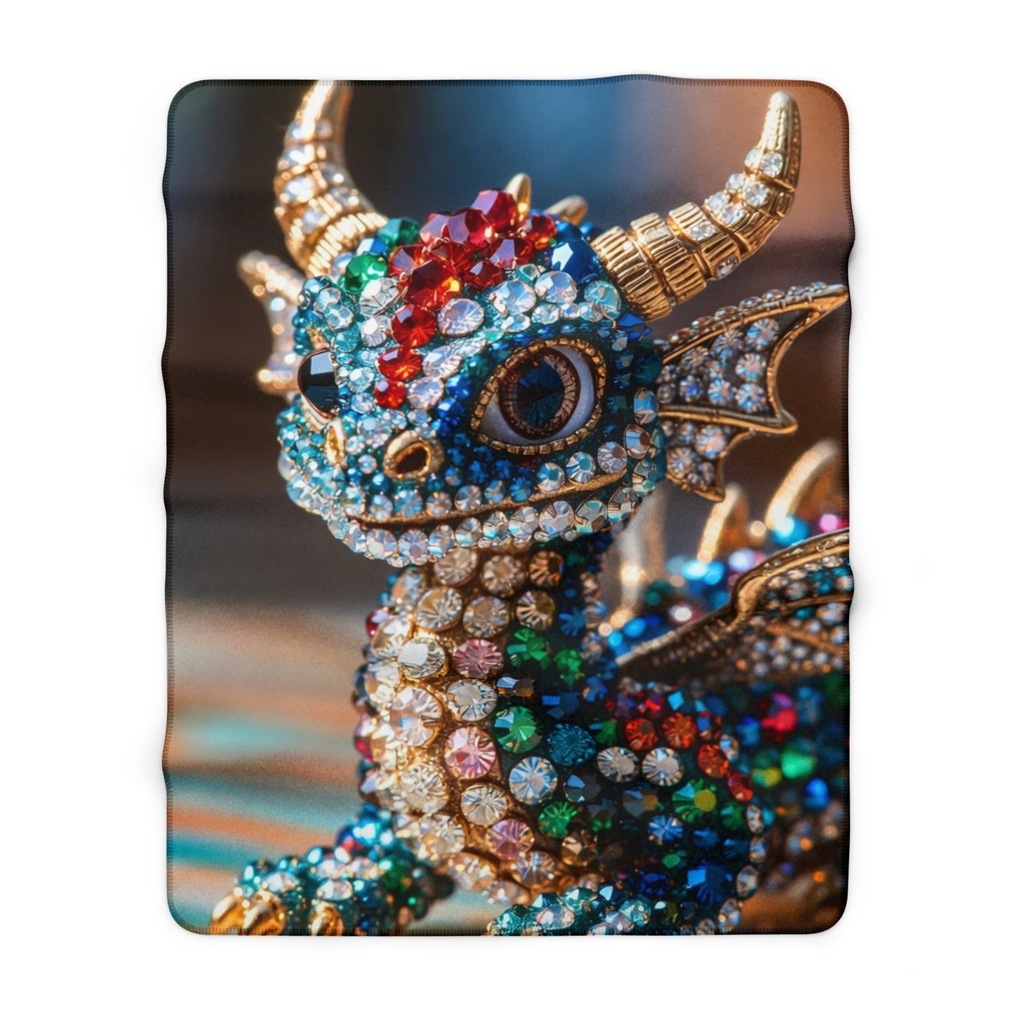 Jeweled Dragon Sherpa Blanket — Cozy Plush Fleece Throw with Gemstone Dragon Design