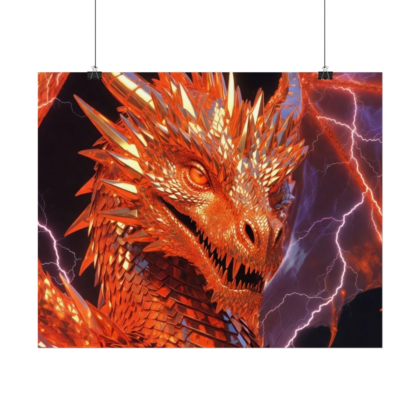 Orange Lightning Dragon Poster — Fantasy Wall Art for Gamers & Fans