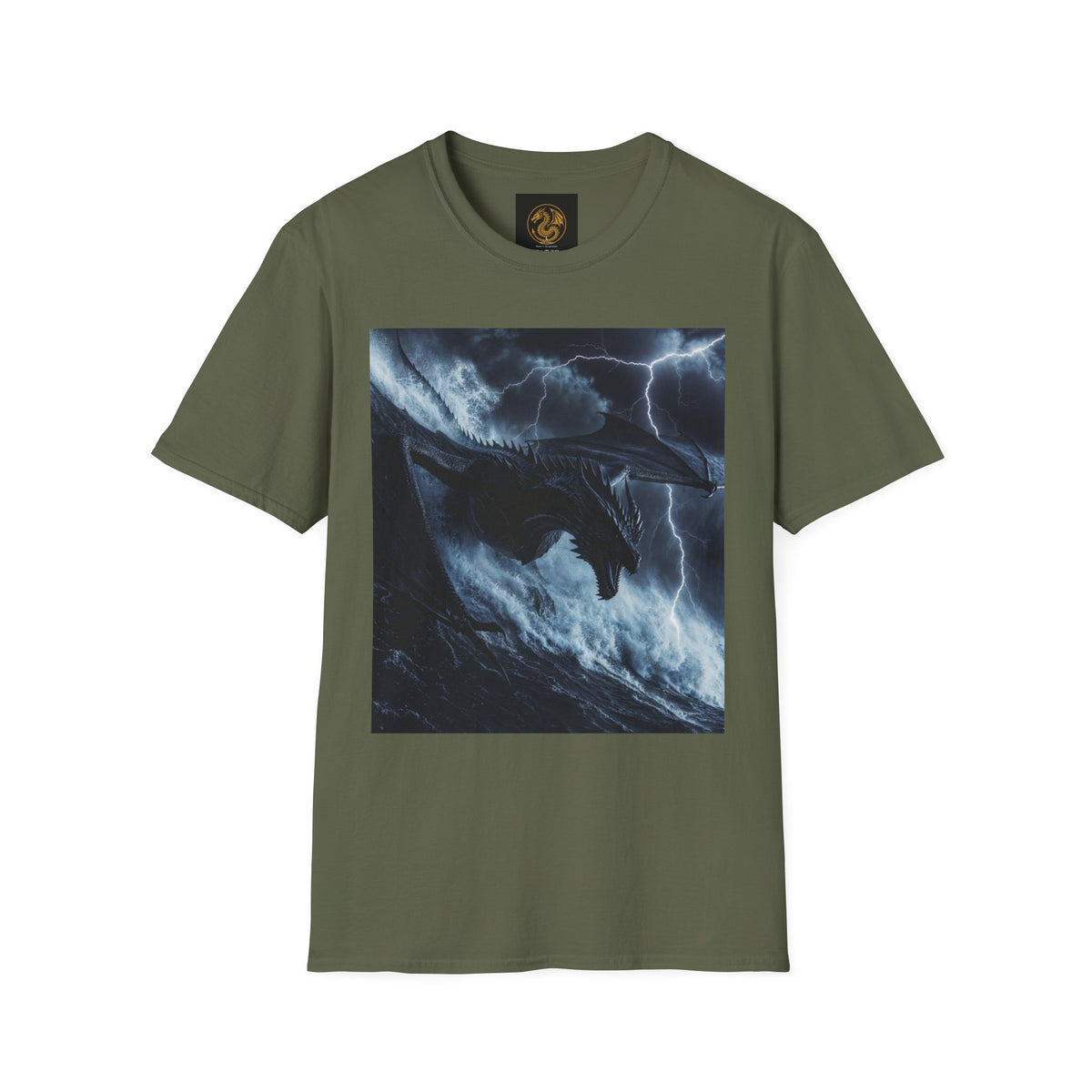 A Stormy Oceanic Dragon T-Shirt — Dark Ocean Lightning Graphic Tee