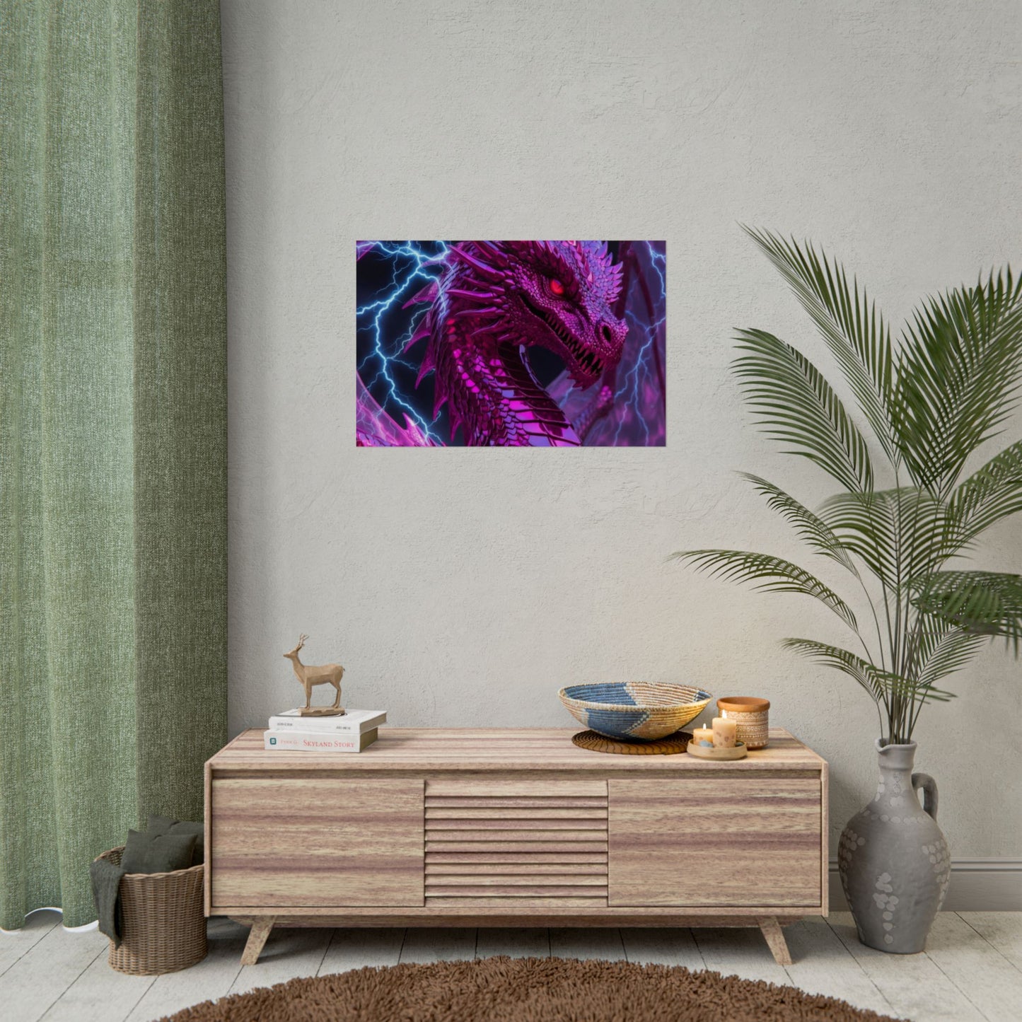 Pink Electric Dragon Poster — Fantasy Wall Art Rolled Poster