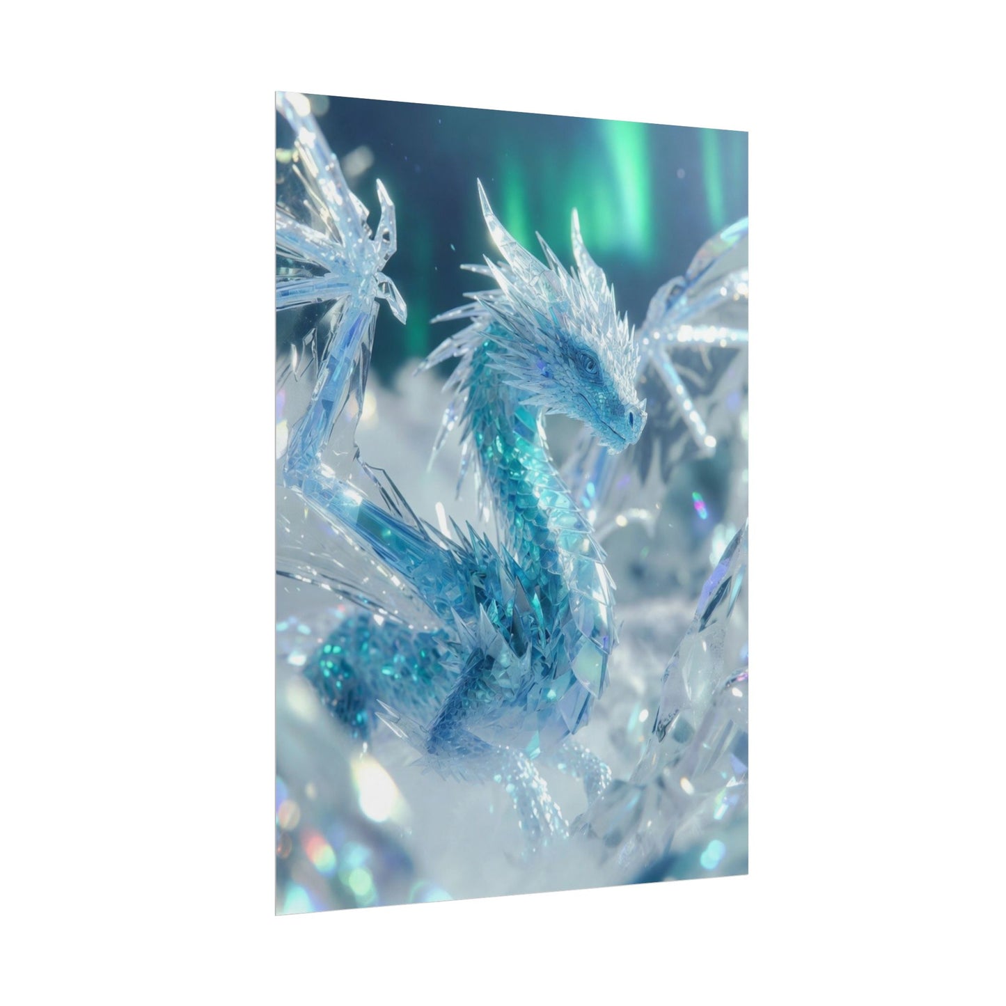 Ice Crystal Dragon Poster — Fantasy Aurora Wall Art (Rolled Poster)