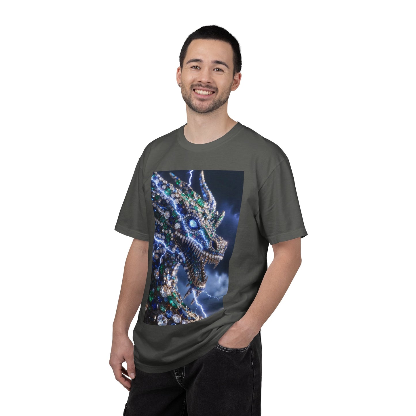 Dragon Lightning Graphic T-Shirt — Jewel-Studded Dragon Design