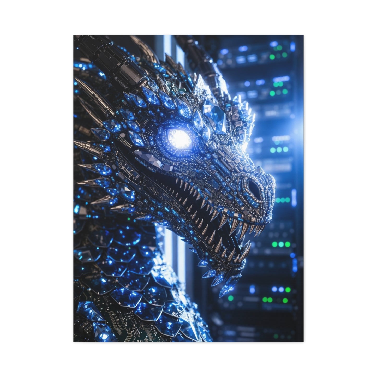 Cyber Dragon Canvas Print — Futuristic Metallic Dragon Wall Art
