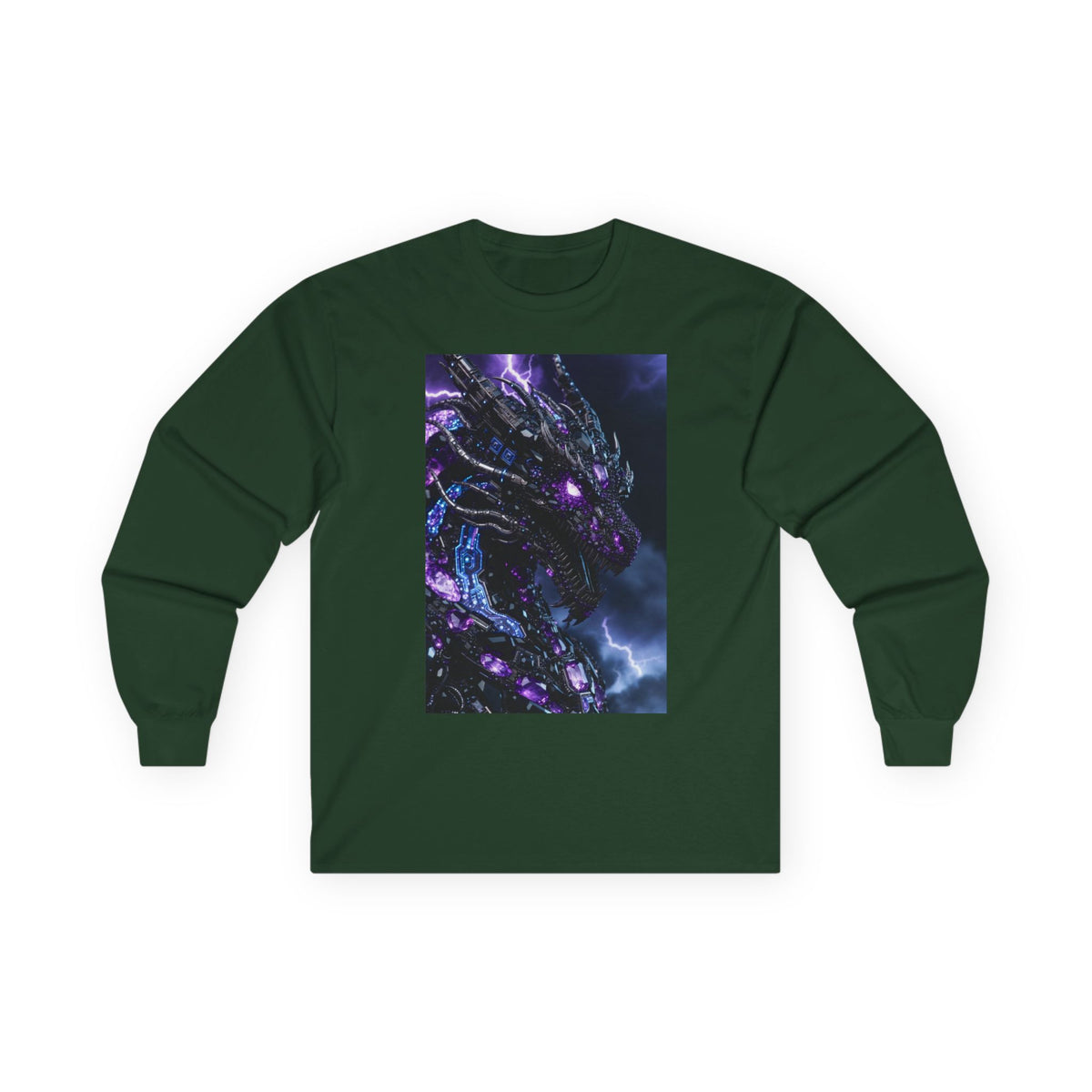 A Cosmic Dragon Pocket Long Sleeve Tee — Neon Galaxy Illustration