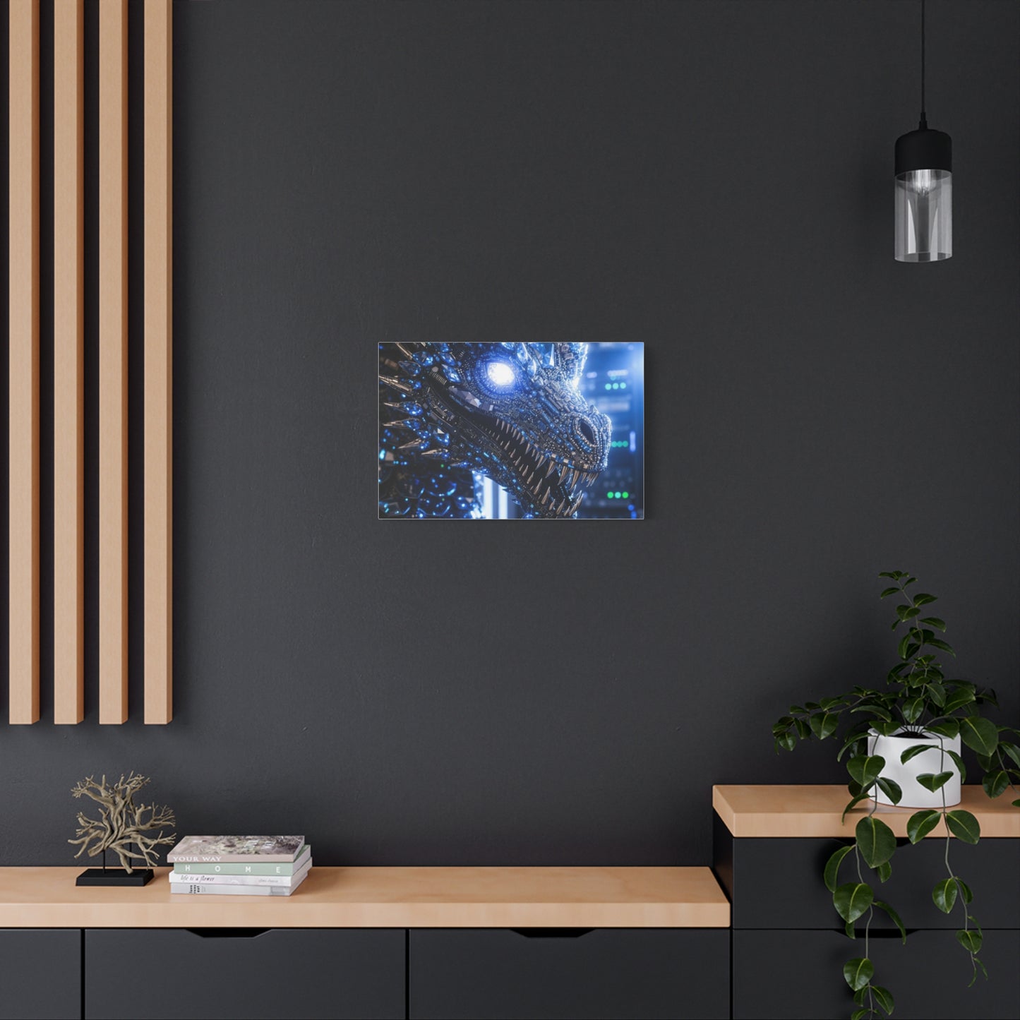 Cyber Dragon Canvas Print — Futuristic Metallic Dragon Wall Art