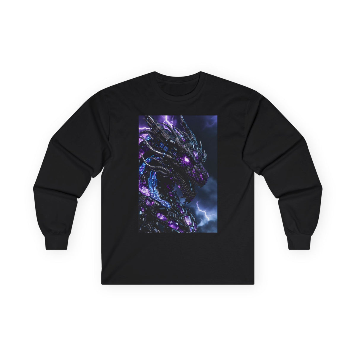 A Cosmic Dragon Pocket Long Sleeve Tee — Neon Galaxy Illustration
