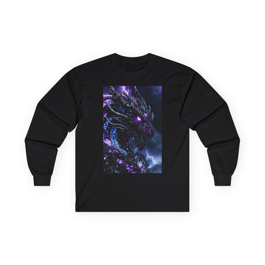 A Cosmic Dragon Pocket Long Sleeve Tee — Neon Galaxy Illustration