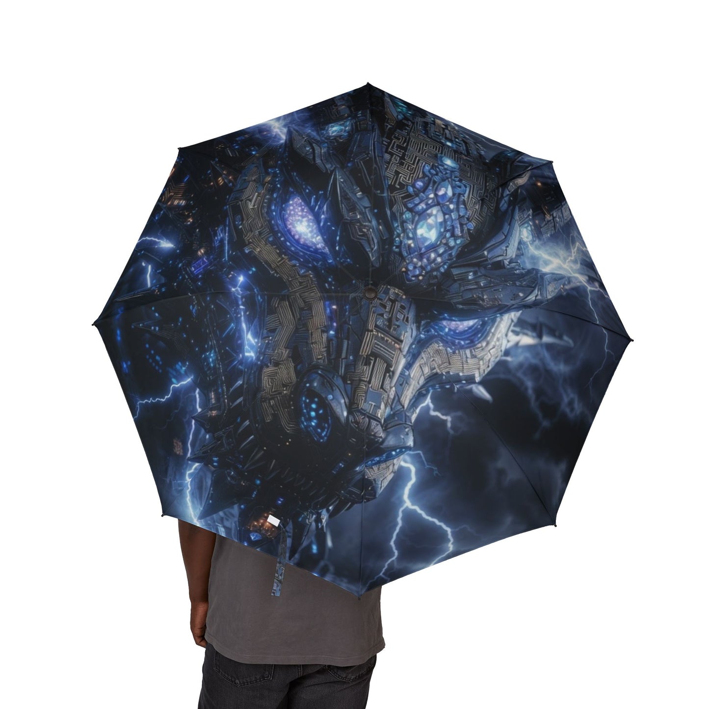Foldable Umbrella - Storm Dragon Lightning Print Semi-Automatic Travel Umbrella