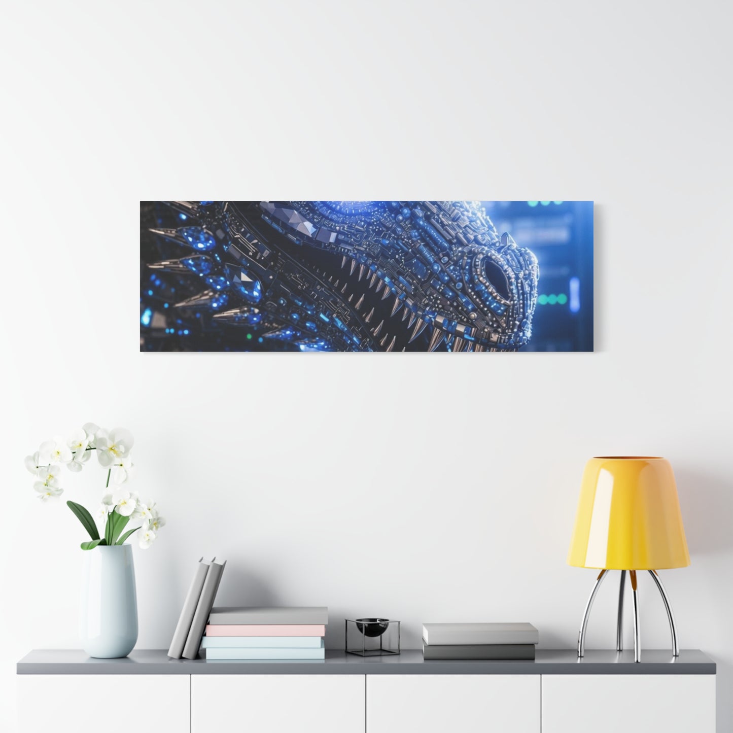 Cyber Dragon Canvas Print — Futuristic Metallic Dragon Wall Art