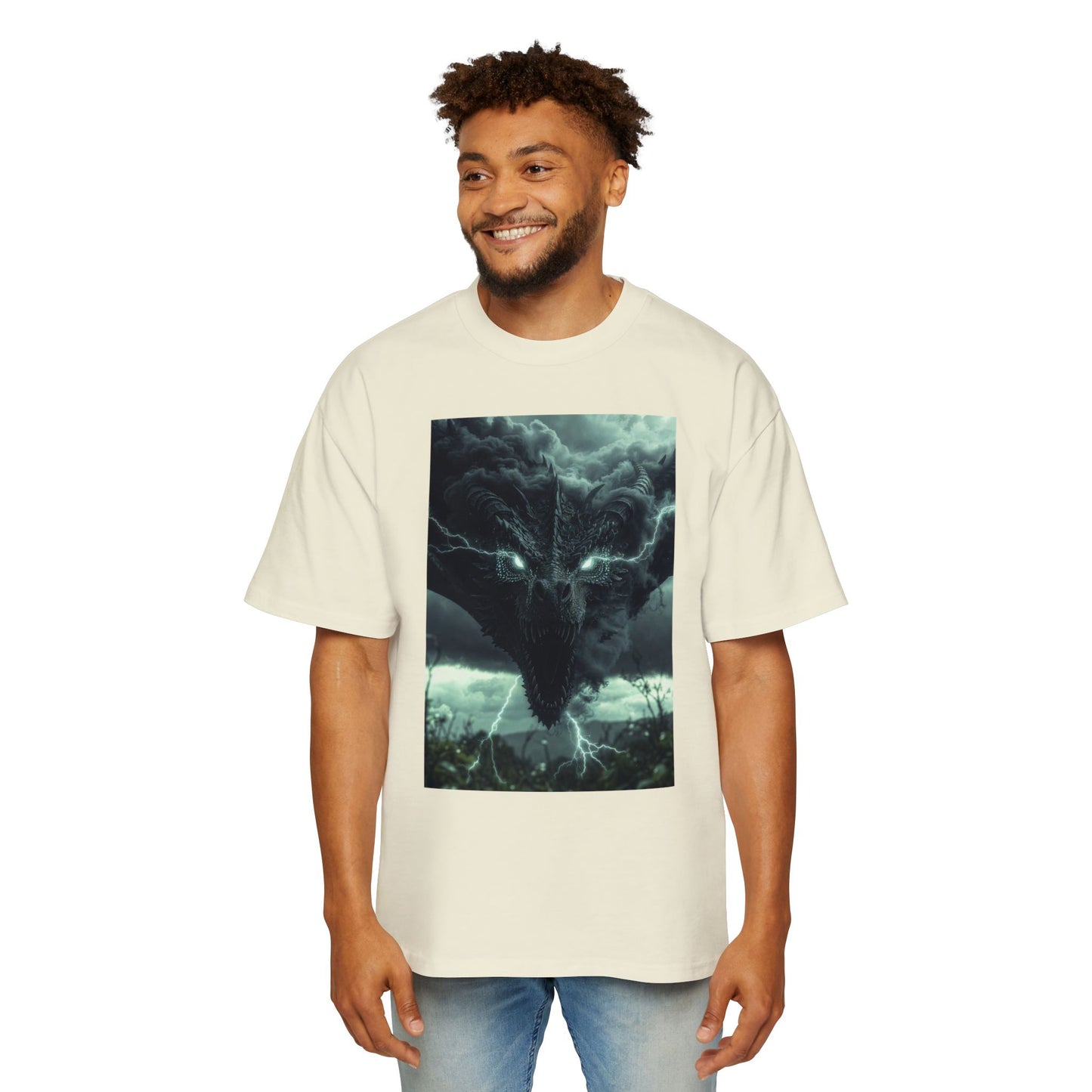 Storm Dragon Graphic Tee — Dark Fantasy Oversized Men's T-Shirt