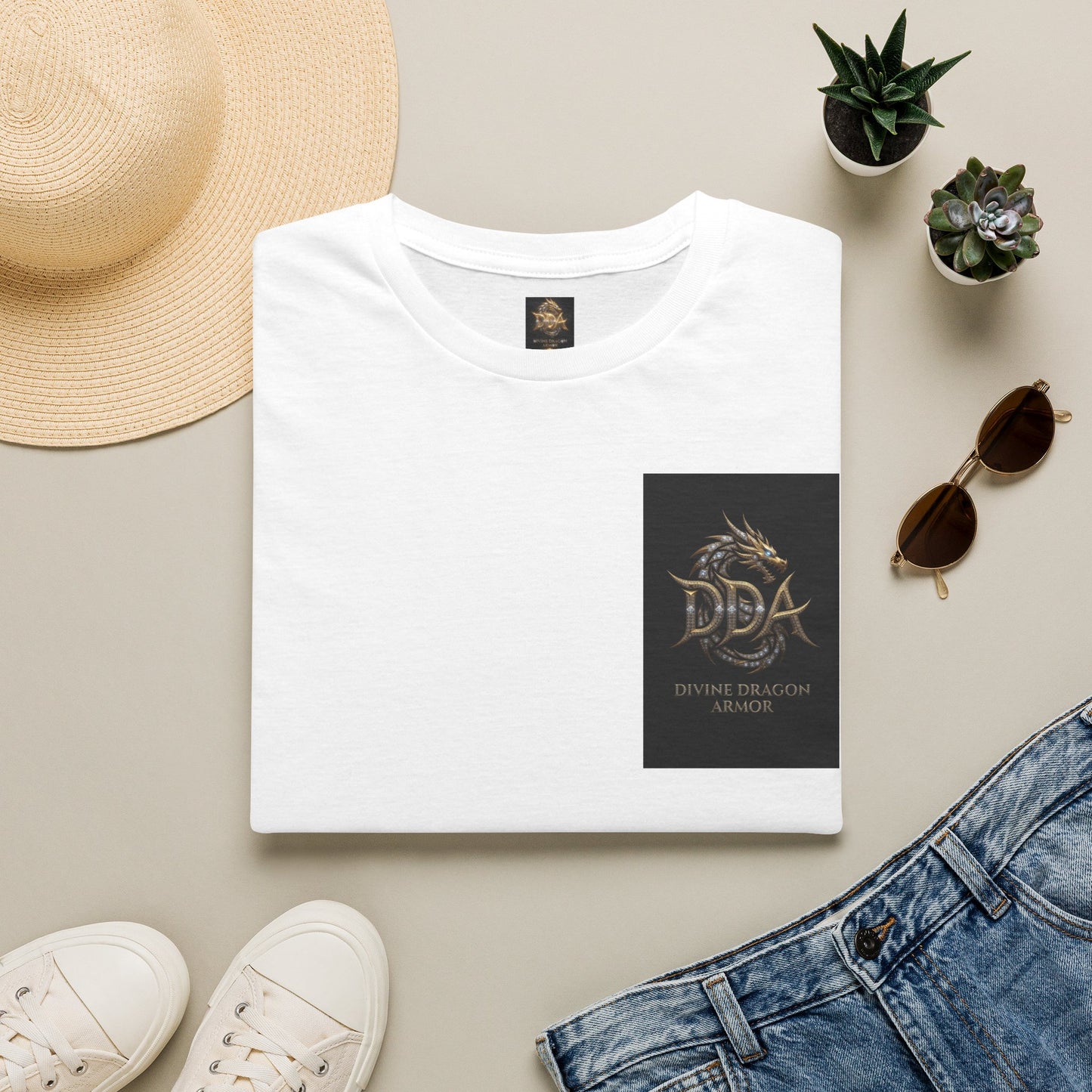 #1 Selling Dragon Logo Pocket T-Shirt — "DDA Divine Dragon Armor" Chest Patch