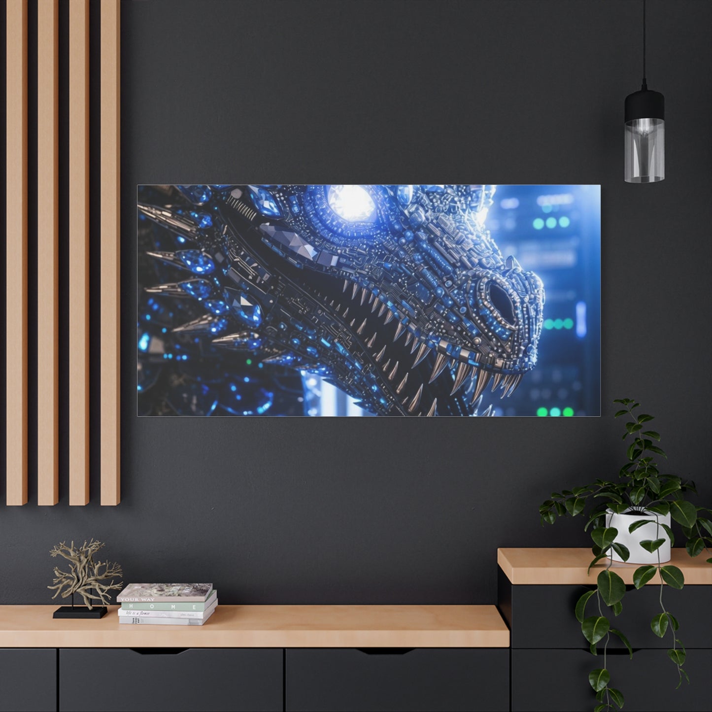 Cyber Dragon Canvas Print — Futuristic Metallic Dragon Wall Art