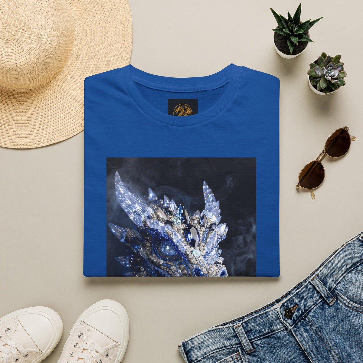 A Crystal Dragon Portrait T-Shirt — Mystical Blue Dragon Art Tee