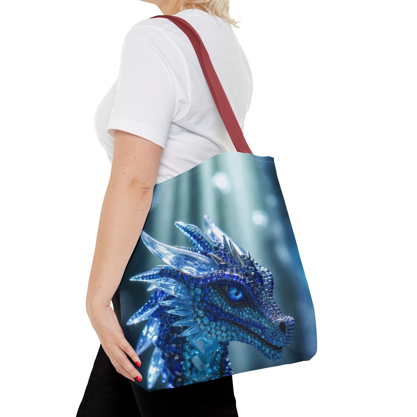 Blue Crystal Dragon Tote Bag — Fantasy Art All-Over Print