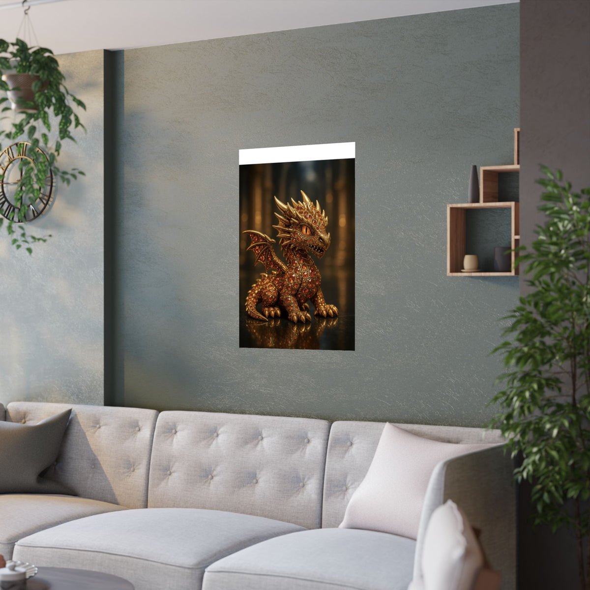 A Golden Orange Dragon Art Print, Satin Poster, Dragon Wall Art, Fantasy Decor, Gift for Gamers, Dragon Lover's Decoration