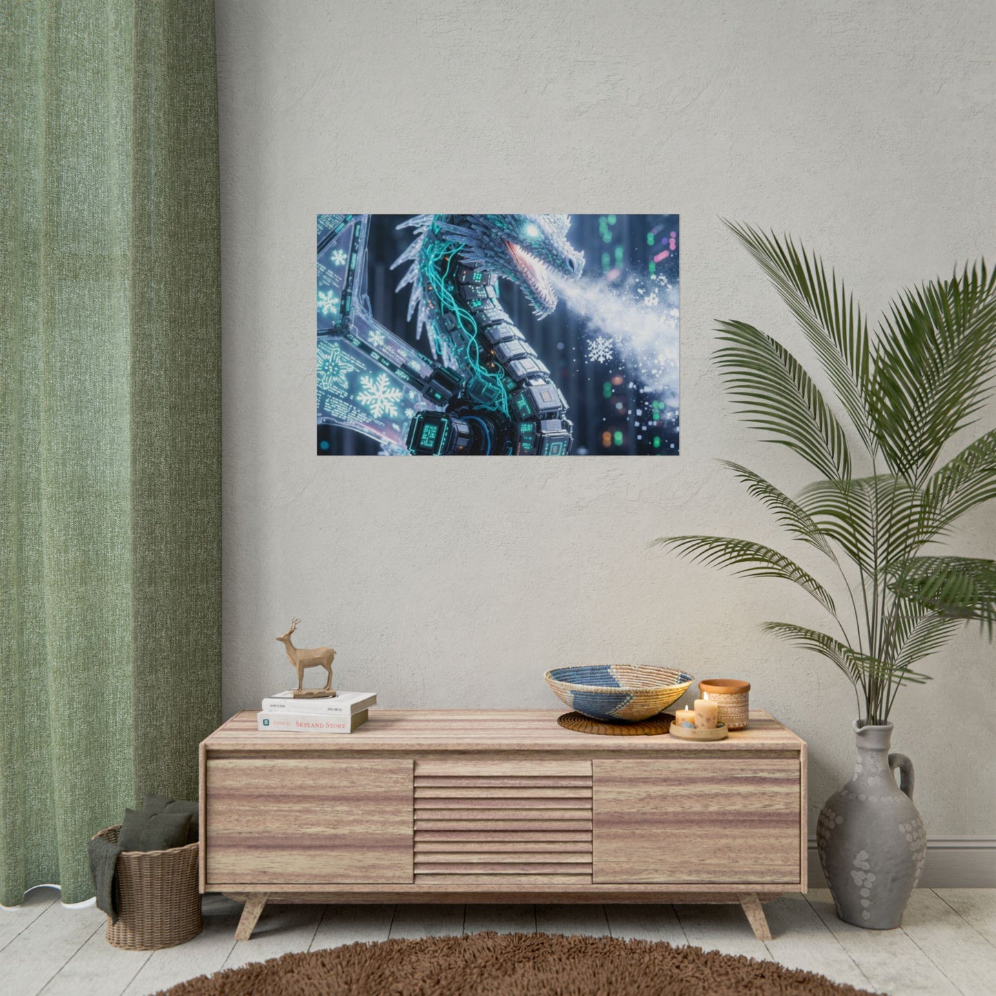 Rolled Poster — Cyber Ice Dragon Fantasy Art Print