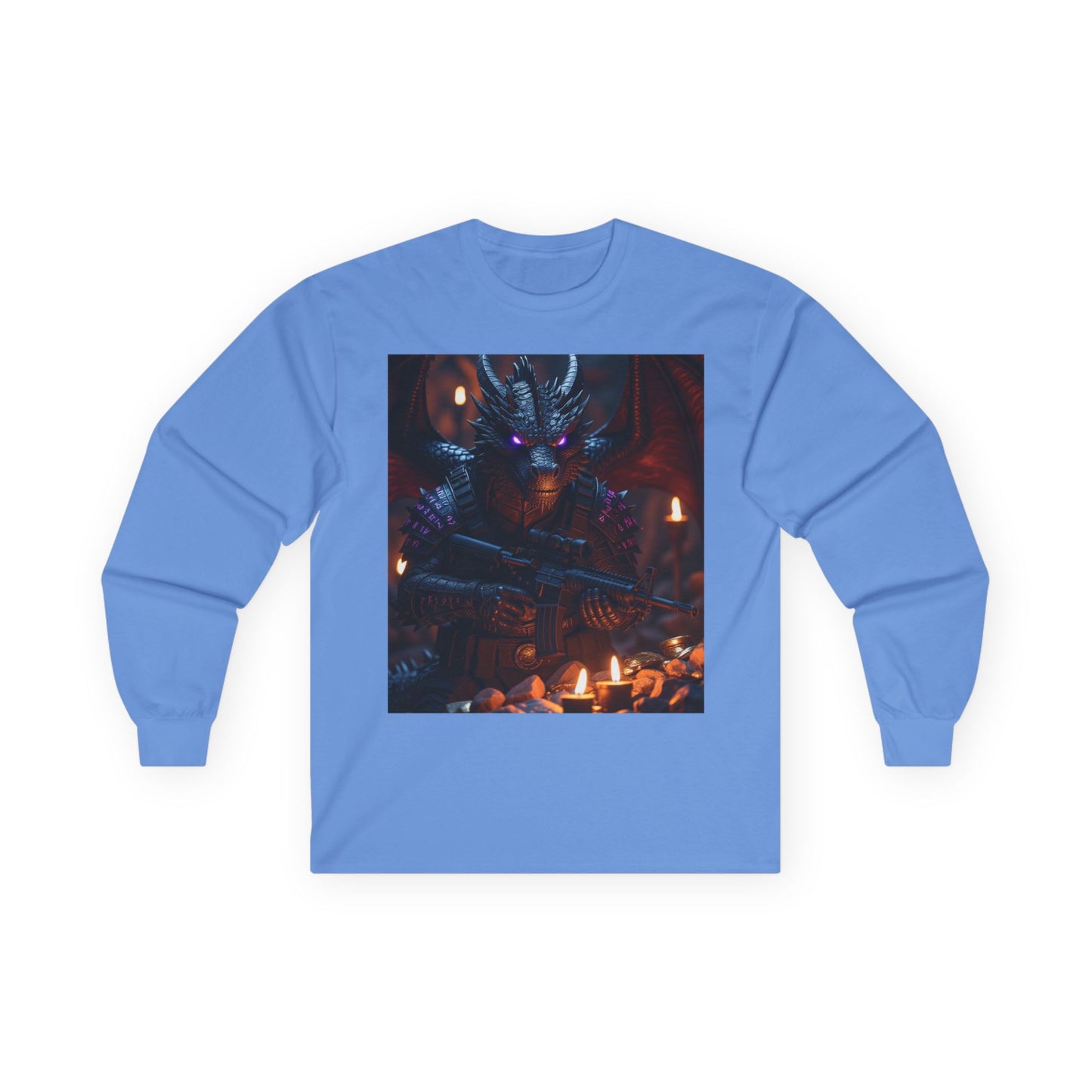 Dragon Knight Art Long Sleeve Tee — Dark Fantasy Candlelight Design
