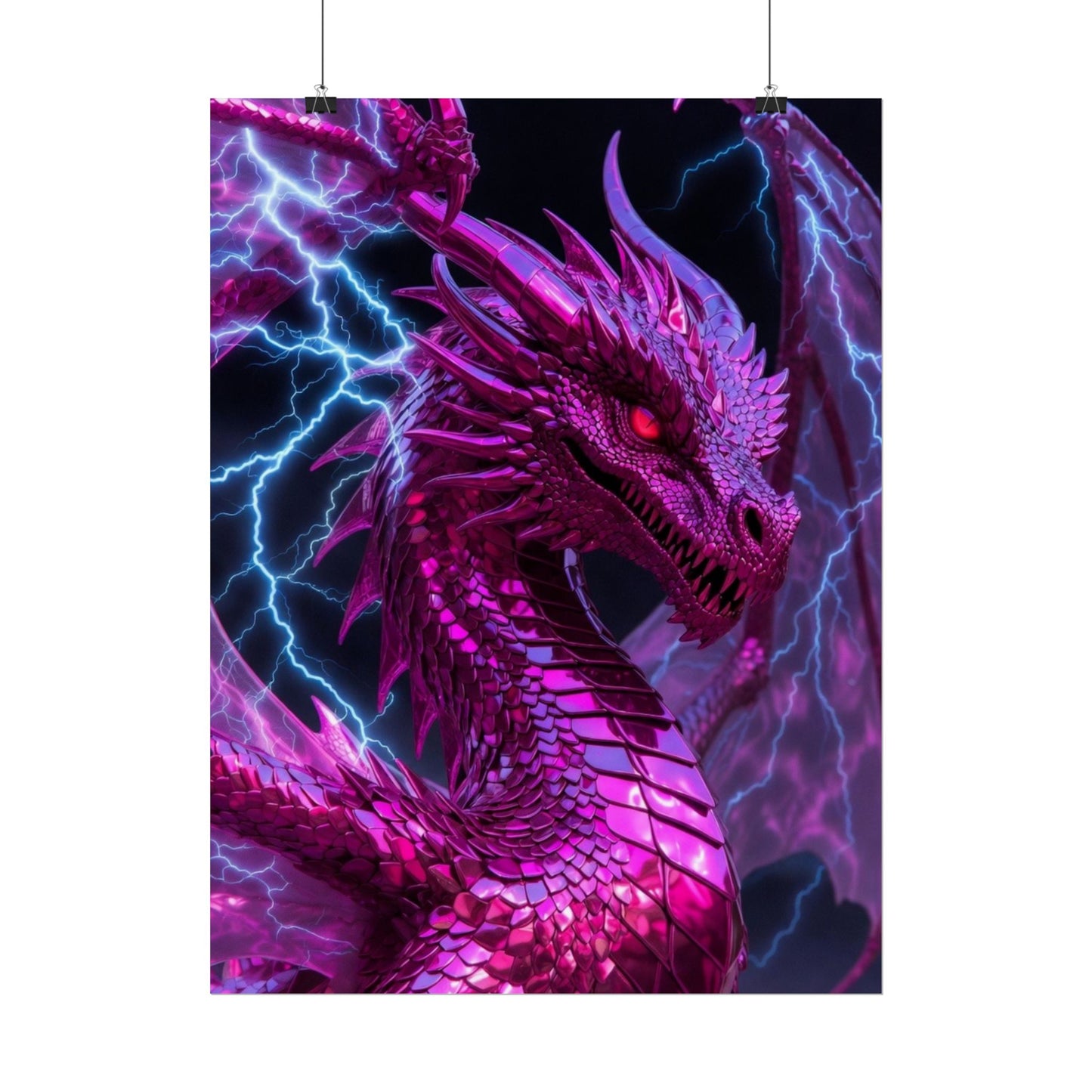 Pink Electric Dragon Poster — Fantasy Wall Art Rolled Poster