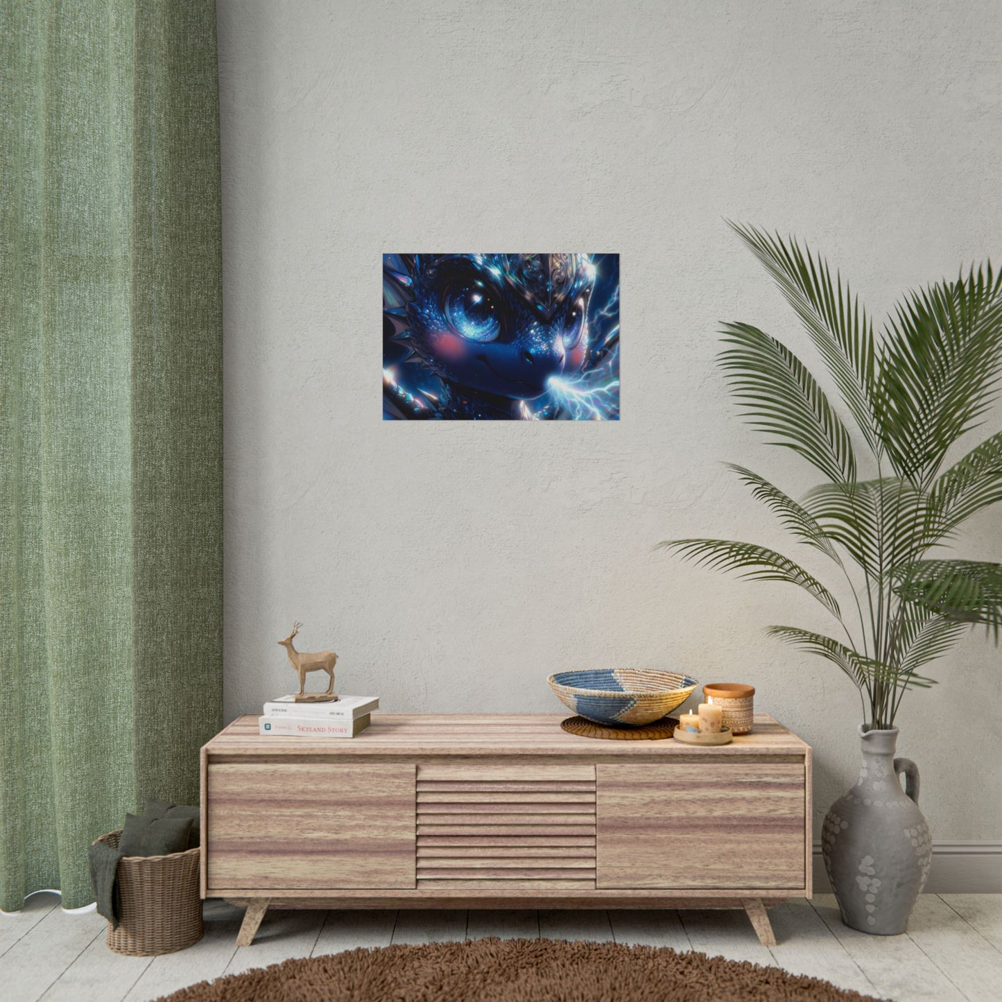 Shiny Blue Dragon Rolled Poster — Cute Electric Fantasy Wall Art