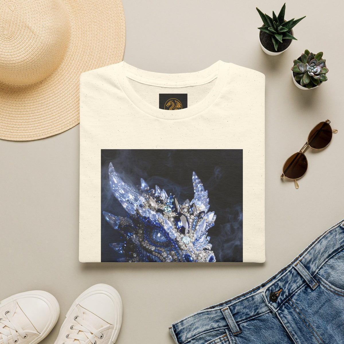 A Crystal Dragon Portrait T-Shirt — Mystical Blue Dragon Art Tee