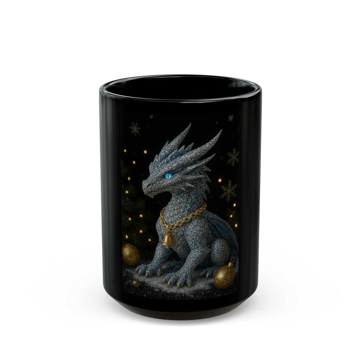 Christmas Mystical Dragon Mug - Enchanted 11oz & 15oz Black Ceramic Coffee Cup
