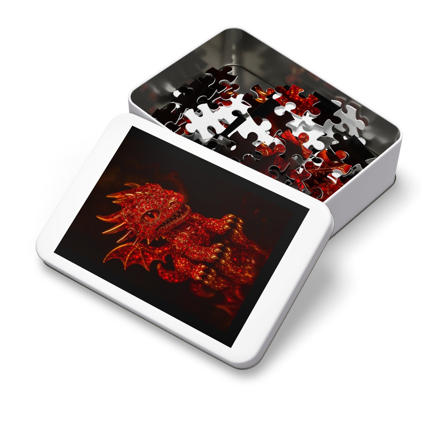 Dragon Gem Jigsaw Puzzle with Tin, Fantasy Puzzle, Kids Activities, Gifts for Game Lovers, Unique Collectible Piece
