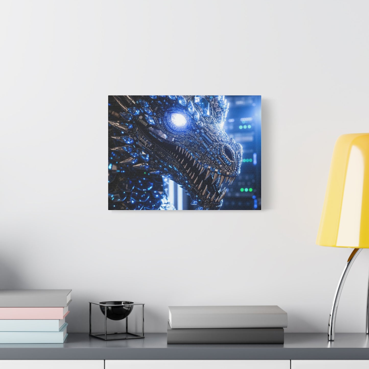 Cyber Dragon Canvas Print — Futuristic Metallic Dragon Wall Art