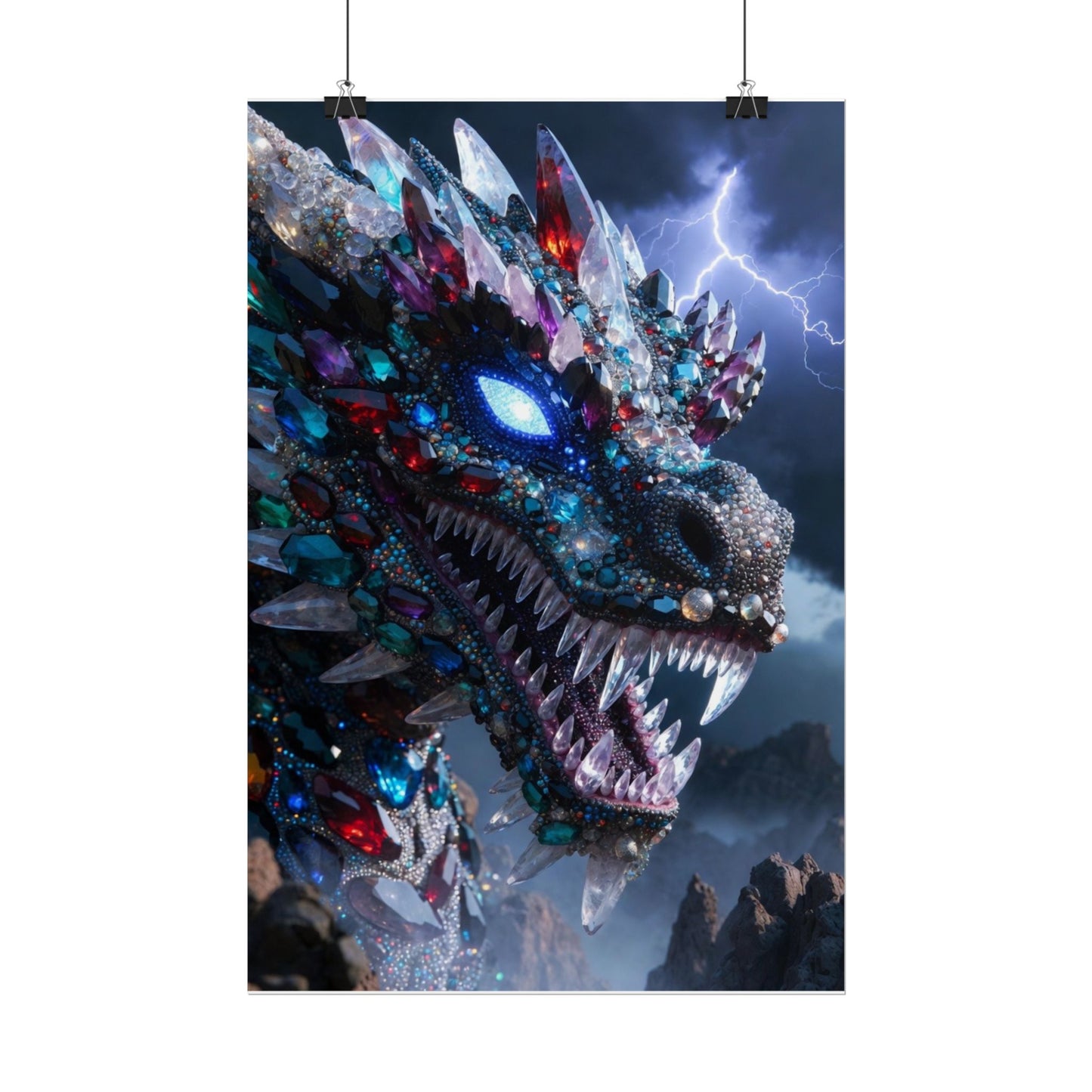 Dragon Crystal Poster — Fantasy Gem-Encrusted Dragon Wall Art (Rolled Poster)