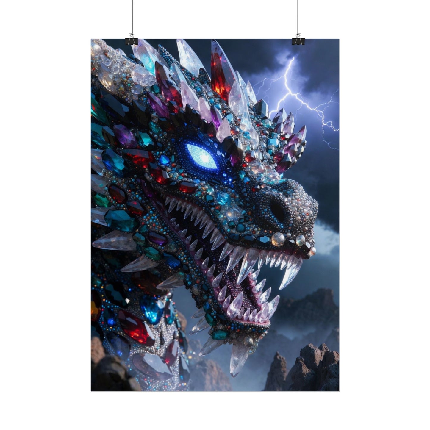 Dragon Crystal Poster — Fantasy Gem-Encrusted Dragon Wall Art (Rolled Poster)