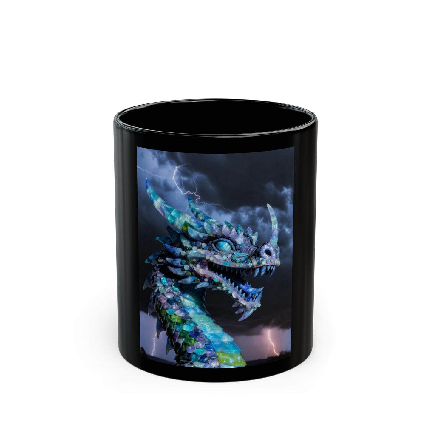 Storm Dragon Black Mug — Colorful Mythical Dragon Coffee Cup (11oz/15oz)