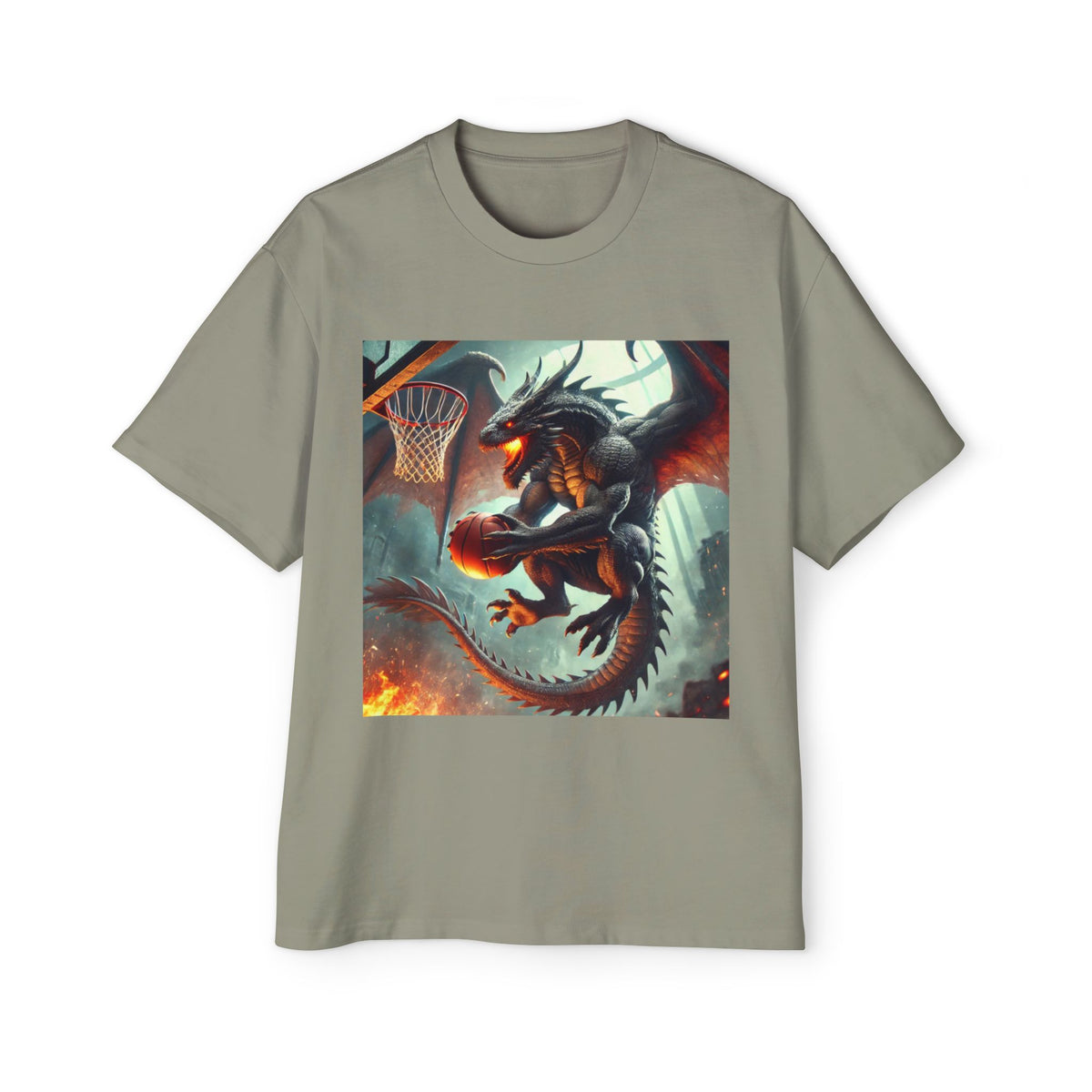 A Men's Fantasy Dragon Basketball Tee - Oversized Graphic Shirt, Streetwear Style, Casual Outfit, Gift for Him, Unique Art Tee