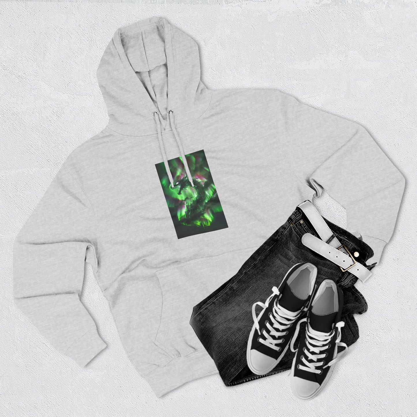Green Nebula Abstract Hoodie — Aurora Swirl Fleece Pullover
