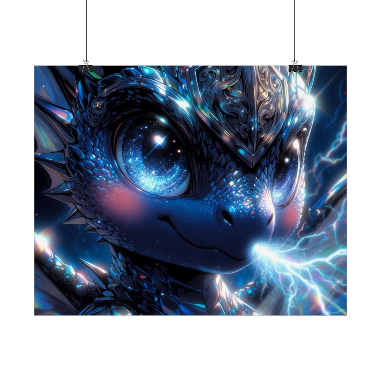 Shiny Blue Dragon Rolled Poster — Cute Electric Fantasy Wall Art